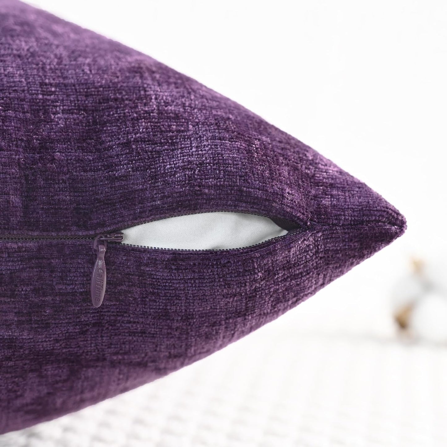 CaliTime Throw Pillow Covers Decorative 18 X 18 Inches Pack of 2 Cozy Chenille Cushion Cases for Couch Sofa Bed Living Room Home Plum Purple