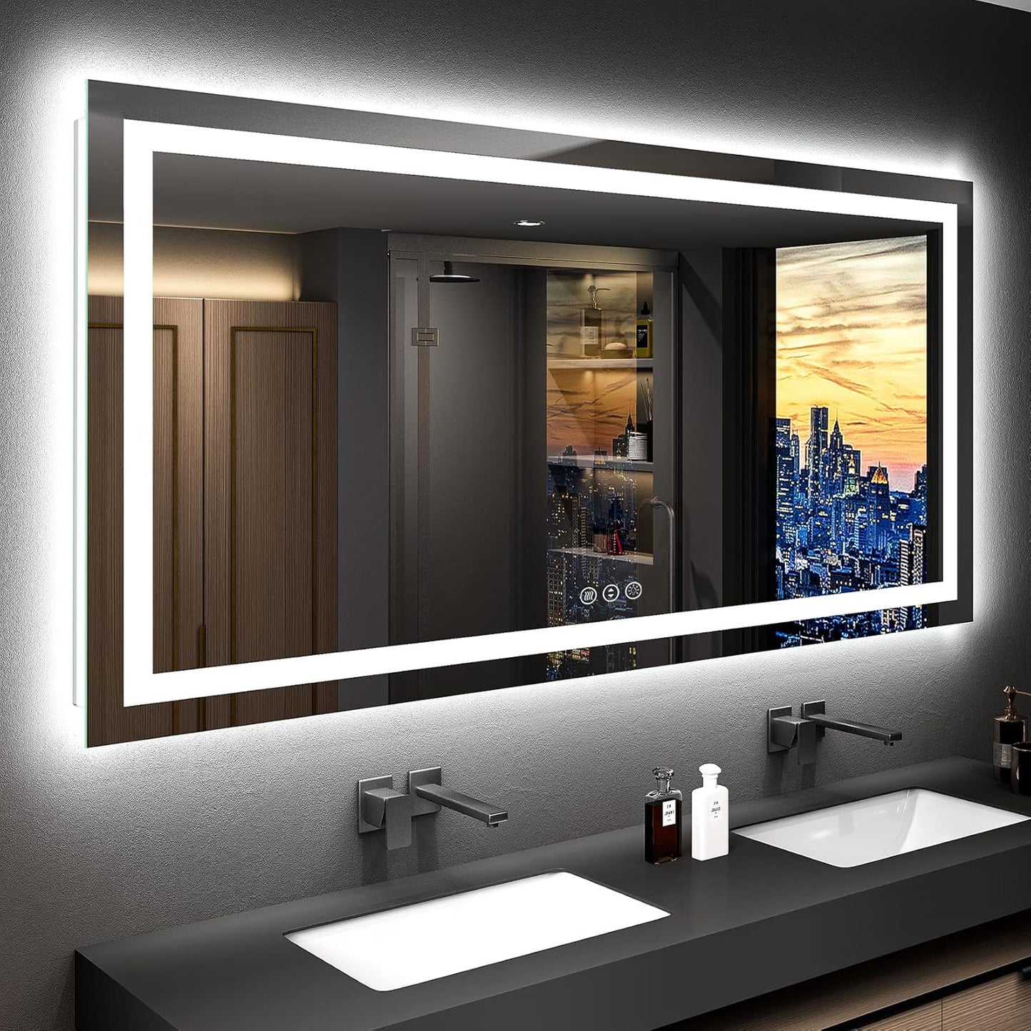 72x36 Inch LED Bathroom Mirror with Lights Front and Backlit Lighted Vanity Mirror for Bathroom Wall with 3 Colors Dimmable Anti-Fog Memory Shatter-Proof IP54 Waterproof Horizontal/Vertical