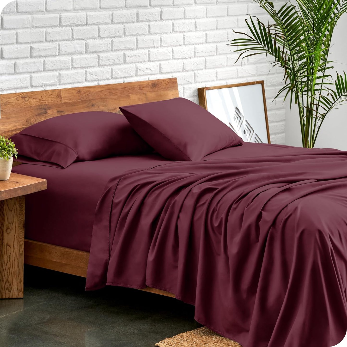 Bare Home Queen Sheet Set - Luxury 1800 Ultra-Soft Microfiber Queen Bed Sheets - Double Brushed - Deep Pockets - Easy Fit - 4 Piece Set - Bedding Sheets & Pillowcases (Queen, Burgundy)