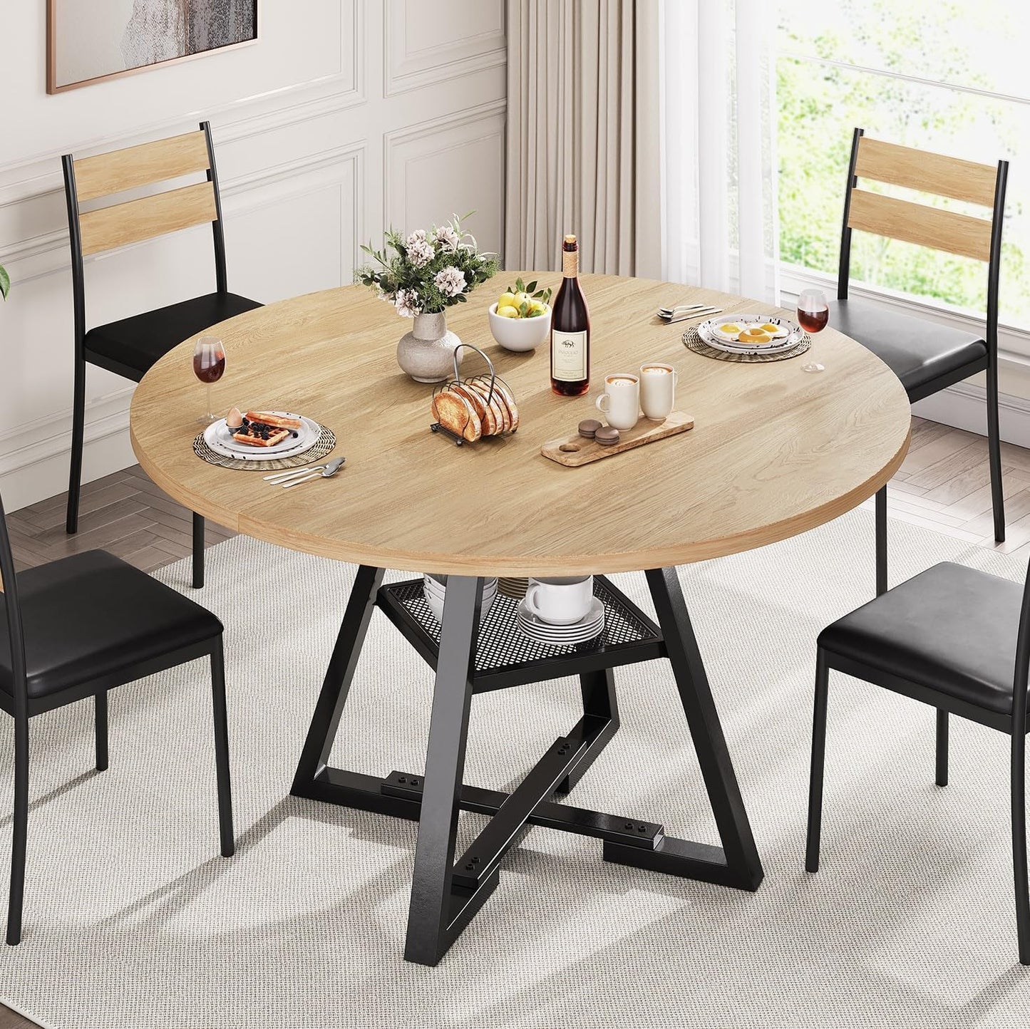 42'' Round Dining Table for 4,Kitchen Dining Room Circle Dinner Pedestal Table,Space Saving Wood Kitchen & Dining Room Furniture (Natual Wood, 42In)