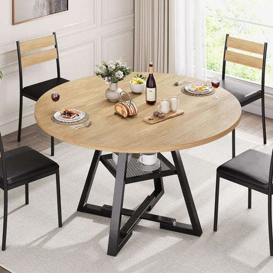 42'' Round Dining Table for 4,Kitchen Dining Room Circle Dinner Pedestal Table,Space Saving Wood Kitchen & Dining Room Furniture (Natual Wood, 42In)