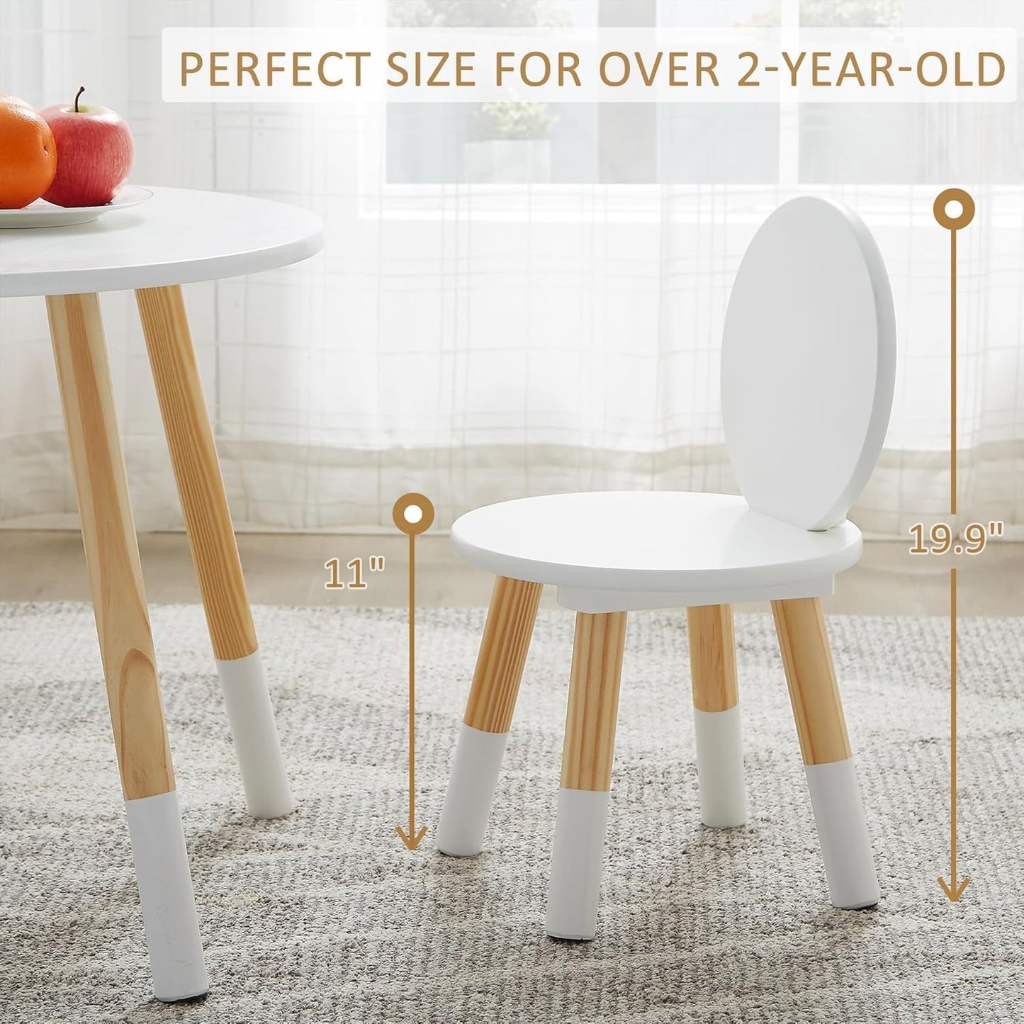 VECELO Round Table and Chair Set Playroom Furniture Wooden, Modern Minimalist Design, Compact Size, Easy Assembly, White