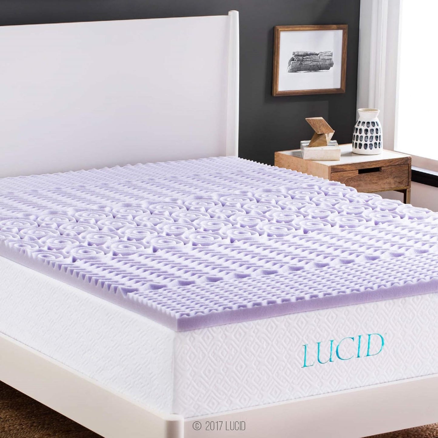 Lucid Lavender Infused 2 Inch Memory Foam Mattress Topper - Twin Size - Plush Feel - 5 Convoluted Zones - CertiPUR Certified - New Home Owner & Dorm Room Essentials
