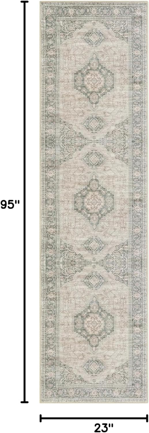 Lahome Oriental Washable Rug Runner, 2x8 Ultra-Thin Hallway Runner Rug with Rubber Backing, Distressed Non Skid Long Carpet for Kitchen Entryway Laundry Room, Grey/Brown