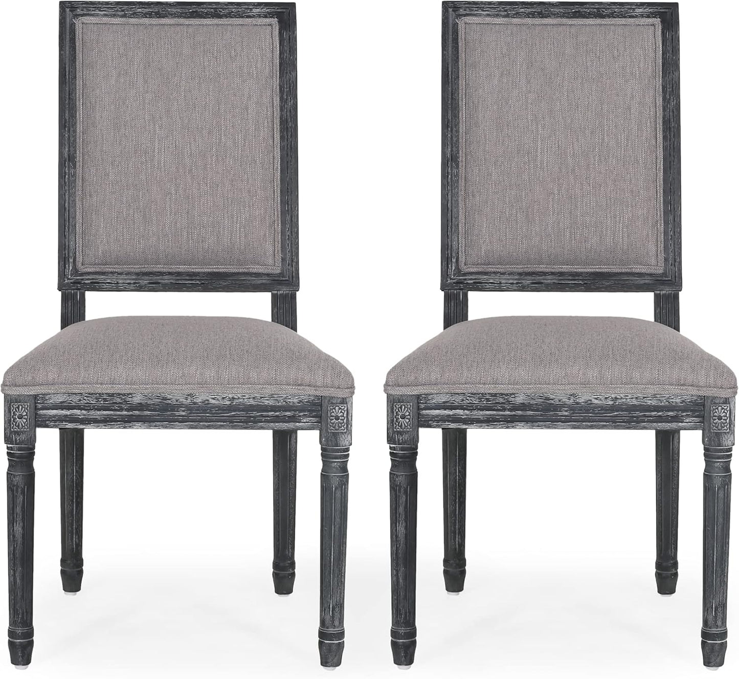 Christopher Knight Home Regina French Country Dining Chairs Set of 2, Wooden Dining Room Chair, High Back Kitchen Side Chair, Fabric Upholstered Armless Extra Seat, Gray