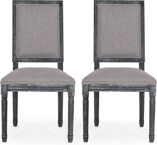 Christopher Knight Home Regina French Country Dining Chairs Set of 2, Wooden Dining Room Chair, High Back Kitchen Side Chair, Fabric Upholstered Armless Extra Seat, Gray