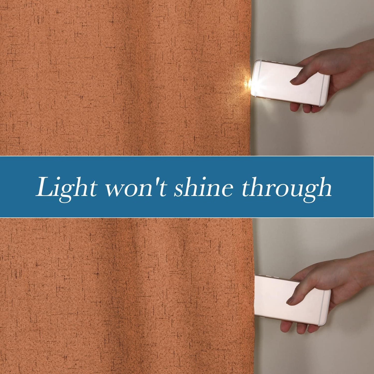 H.VERSAILTEX Linen Blackout Curtains Durable Thick Textured Linen Look 100% Blackout Patio Door Curtain Anti Rust Grommet Extra Wide Sliding Door Curtain Panel, Orange, W100 x L96 inch