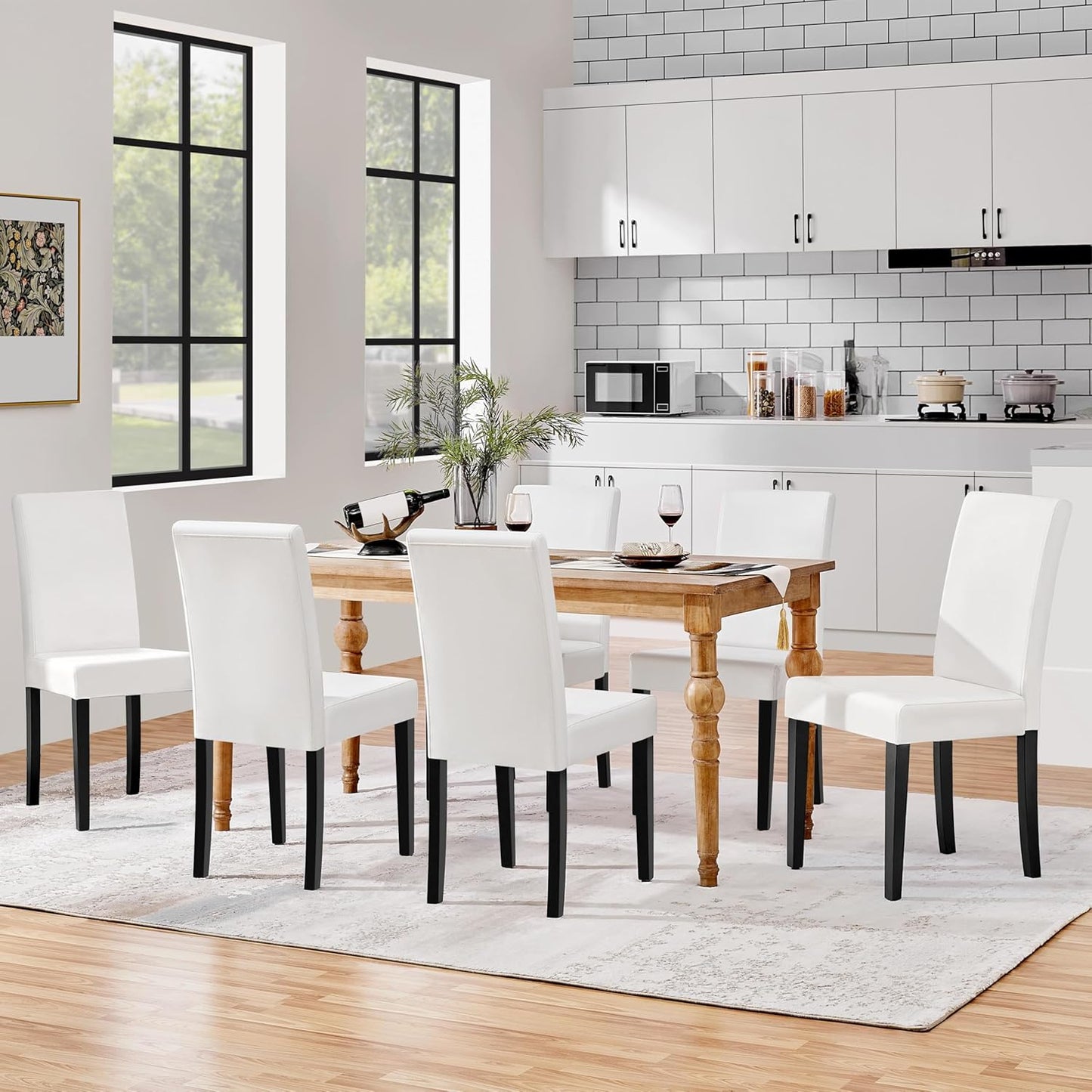 Yaheetech Dining Chairs Set of 6 Faux Leather Modern Dining Room Chairs with Rubberwood Legs and Padded Seat for Kitchen/Living Room/Restaurant, White