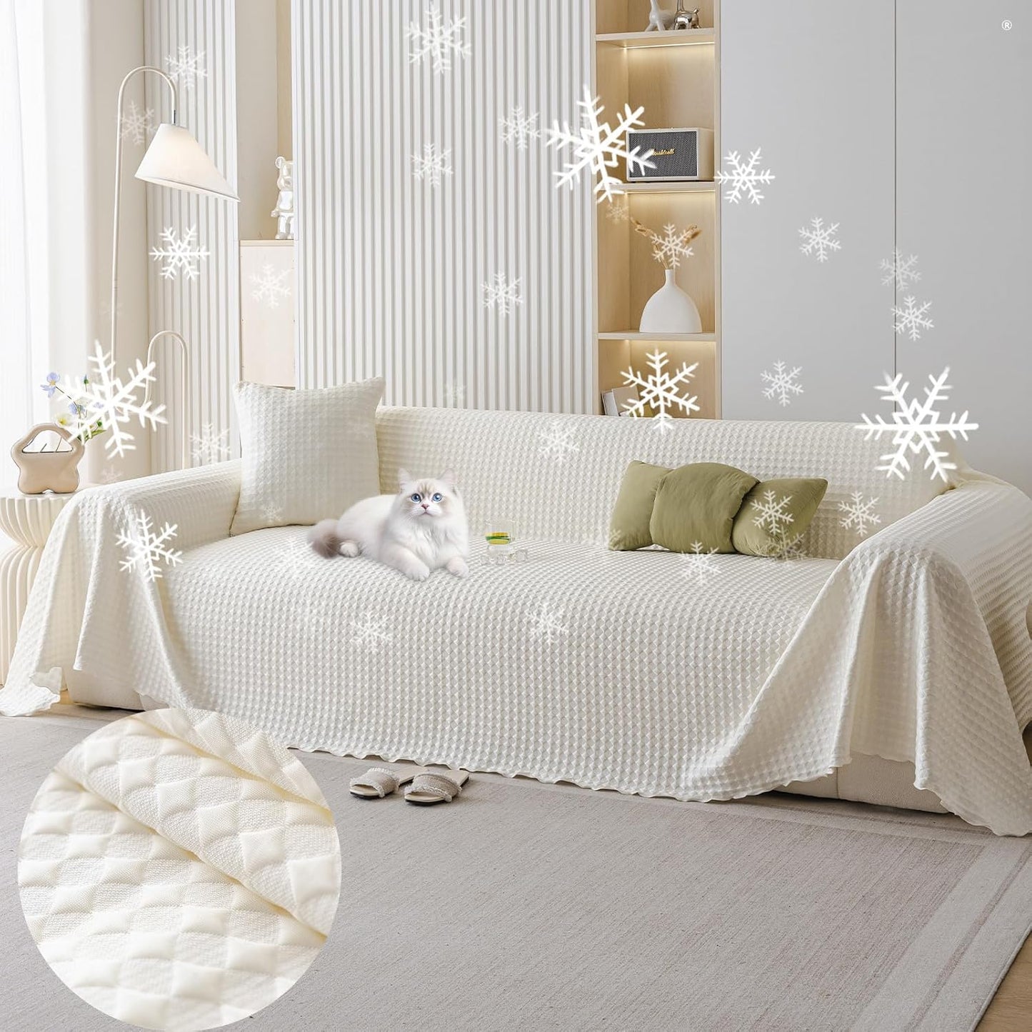 HANDONTIME Cooling Dog Couch Cover Ice Silk Washable & Breathable Pet Sofa Protector, Durable Couch Covers for Sofa Pet Friendly Soft Dog Cooling Bed Cover Sofa Protector Covers (Ivory, 71"x134")