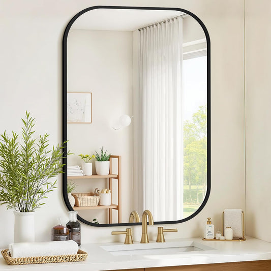 Bathroom Mirrors for Over Sink, 28x40 Black Vanity Mirror for Bathroom Sink, HD Shatterproof Squircle Wall Mirror for Bathroom Washroom Lavatory Restroom Metal Frame