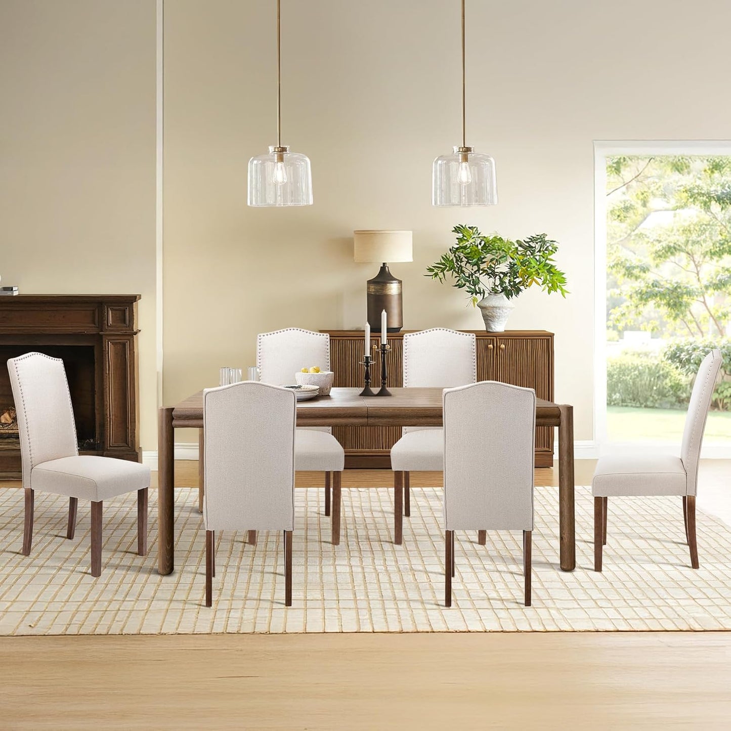 Stylish Upholstered Parsons Dining Chair Kitchen with Silver Nailhead Trim and Sturdy Solid Wood Legs