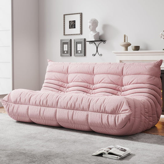 Bean Bag Chairs for Adults, BeanBag Reading Chair Memory Foam Couch 3-Seater, Floor Chair Soft Teddy Material, Comfy Reading Nook Chairs for Bedroom Living Room Office (Pink)