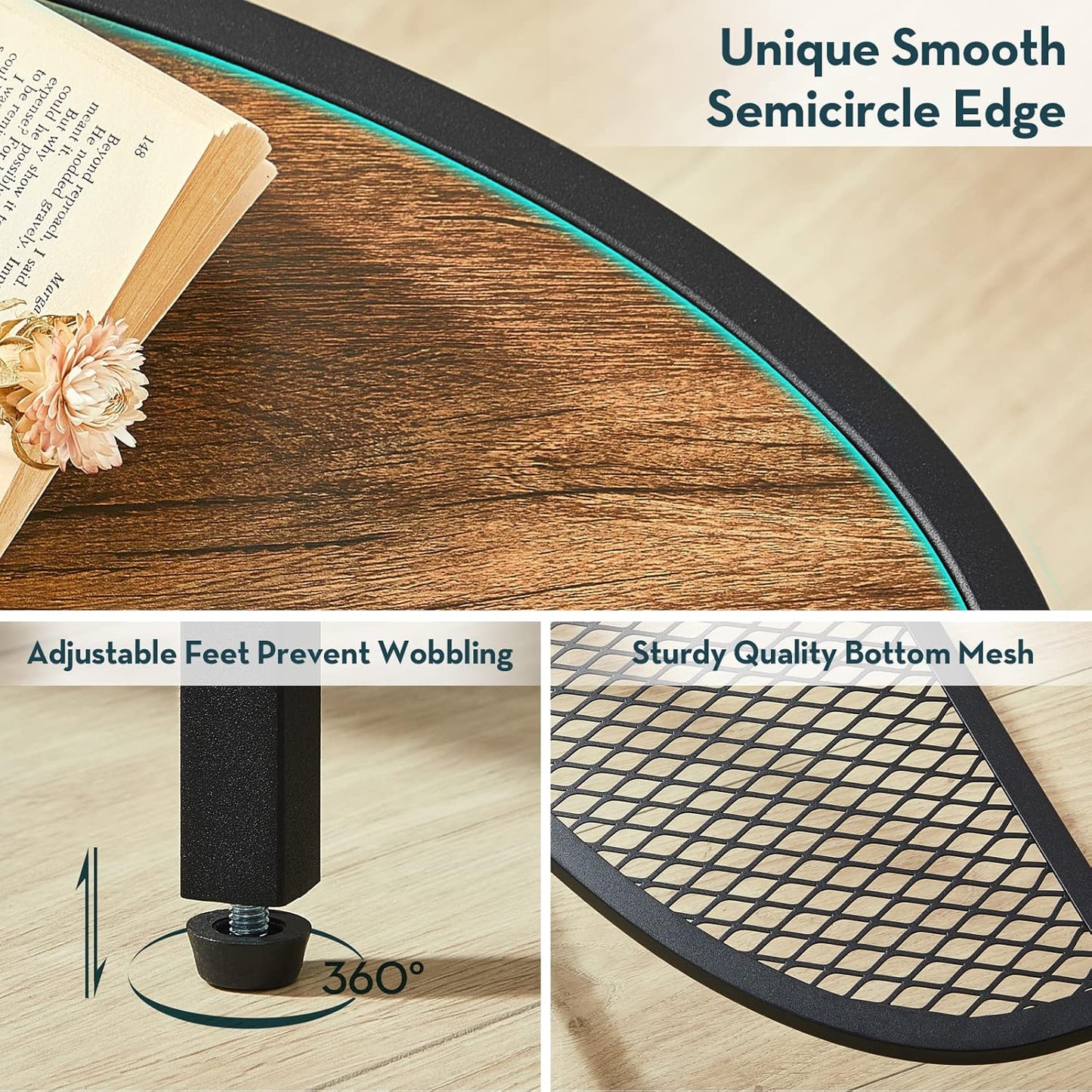 SAYGOER Entryway Table 2 Tier Small Console Table with Storage Half Moon Sofa Couch Table Mid Century Modern Narrow Entry Way Tables, 36.22" D x 11.8" W x 31.5" H, Easy Assembly, Dark Walnut