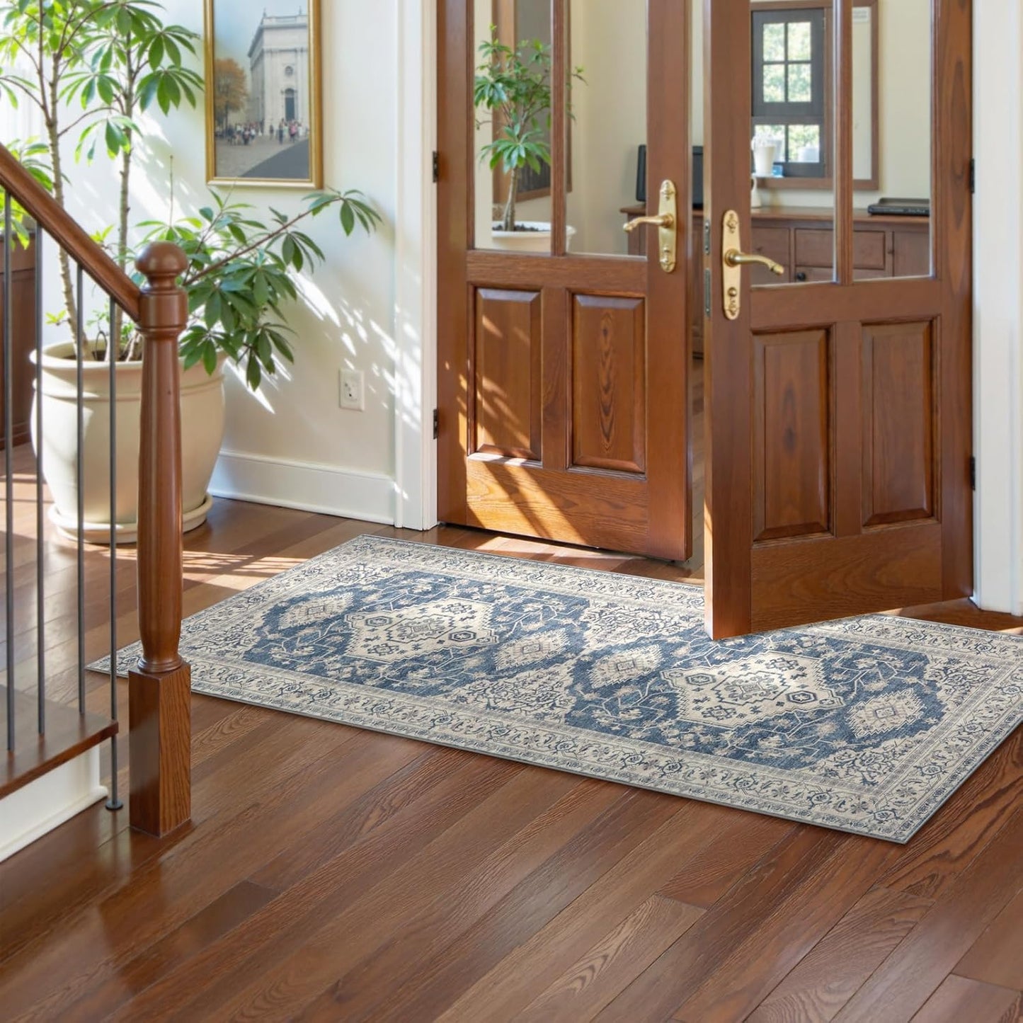 Lahome Oriental Washable Kitchen Runner Rug, 2x6 Carpet Runners for Hallway 6ft Non Skid, Vintage Soft Hallway Rug for Bathroom Bedroom Entryway, Blue