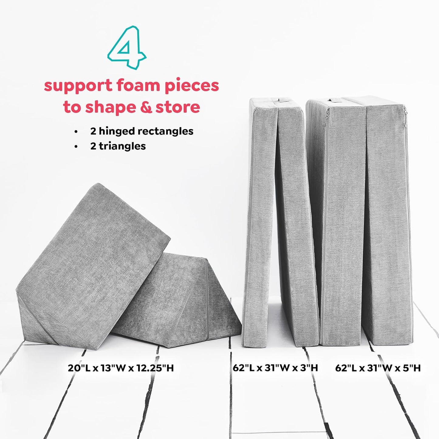 Yourigami Kids and Toddler Play Couch, Convertible Folding Sofa, Durable Foam Modular Design, Mountain Gray