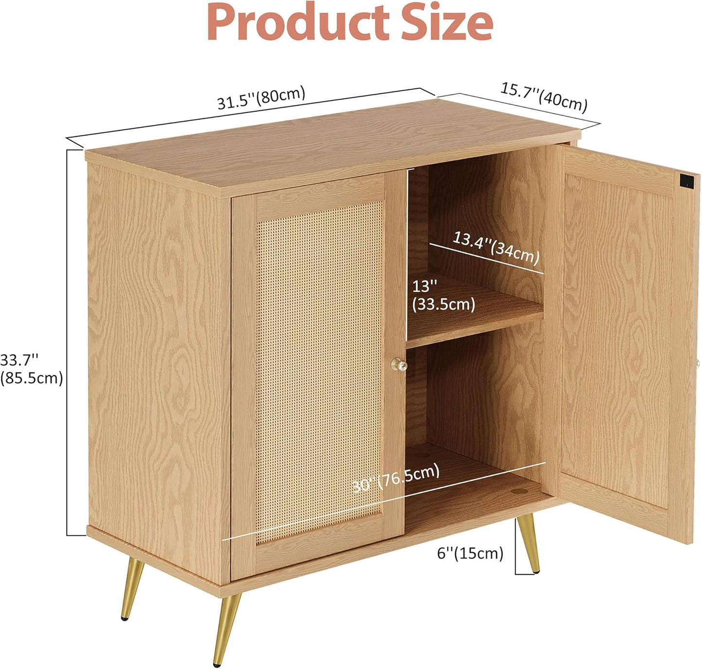 Shintenchi Rattan Buffet Cabinet with Storage, Sideboard Buffet Cabinet with Rattan Decor Doors, Modern Wood Cupboard for Kitchen Living Room Dining Room Hallway Entry, Natural