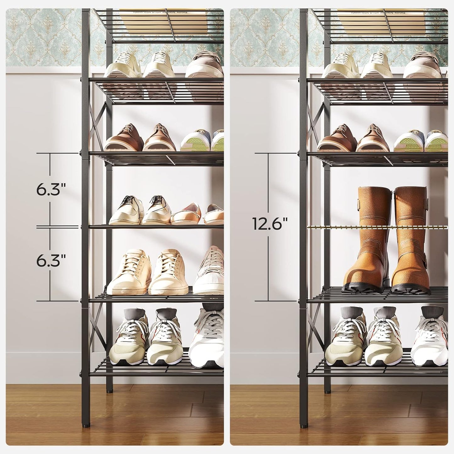 10 Tier Shoe Rack, Large Capacity Shoe Storage Organizer Holds 40 Pairs, Durable and Stable, for Entryway, Hallway, Closet, Dorm Room, Charcoal SS10BCG1