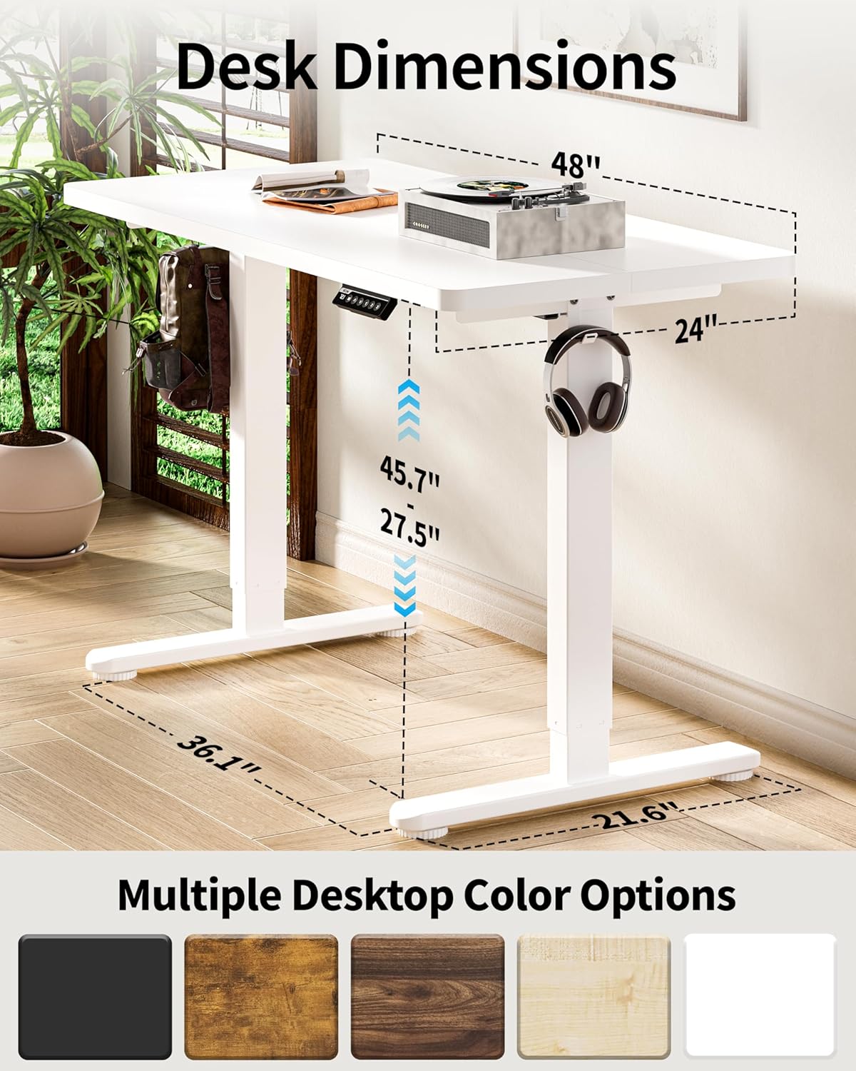 BIZUM Standing Desk Electric Adjustable Computer Desk-Stand up Desk Office Gaming Home Office Memory Desks 48x24 inches White