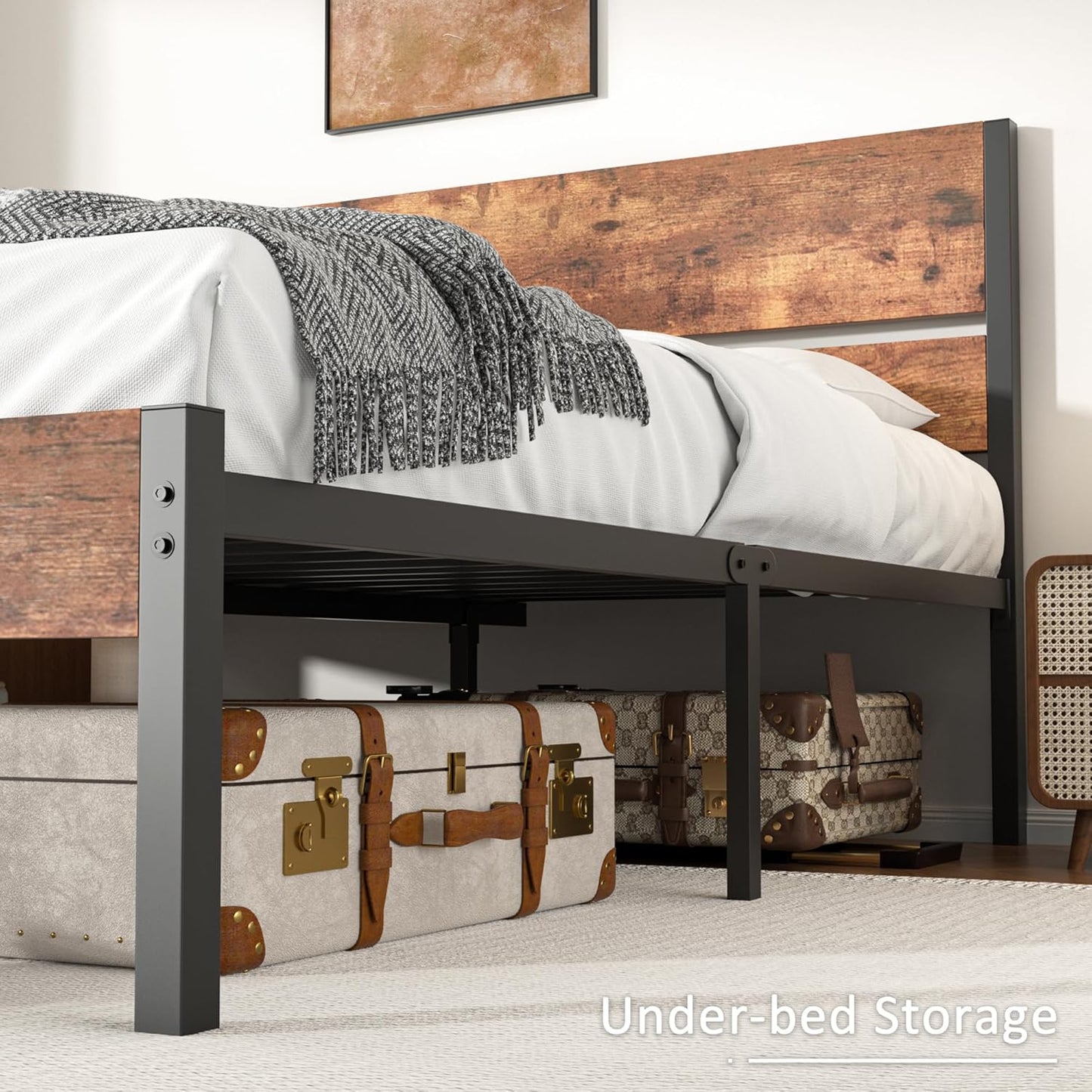 VECELO Queen Size Bed Frame with Wood Headboard and Footboard, 14 Inch Platform/No Box Spring Needed, Heavy Duty Support, Easy Assembly