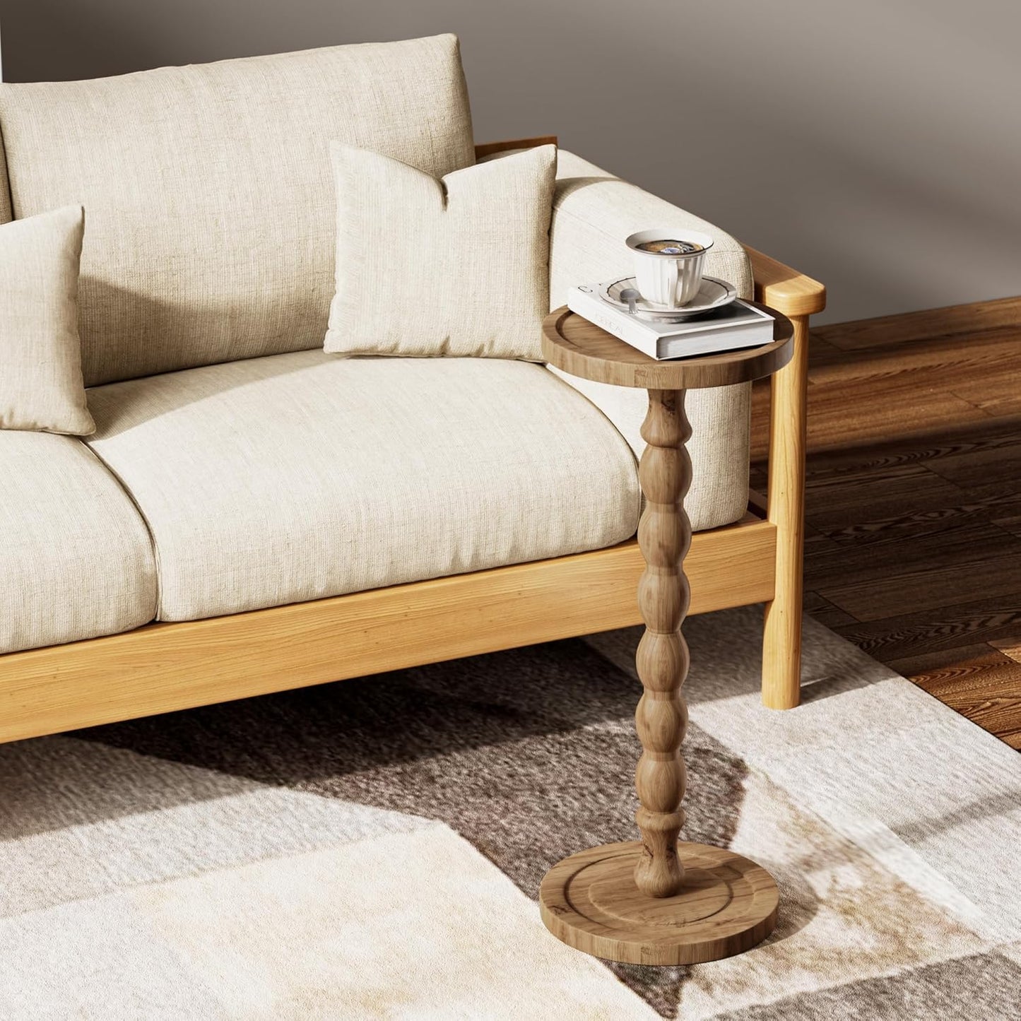 2 Pack Solid Wood Drink Table, Rubber Wood‌ Small Round Side Table for Small Spaces, Martini Tables, Pedestal End Tables for Living Room, Bedroom, Corners, and Office (Brown, 9.4 inch)