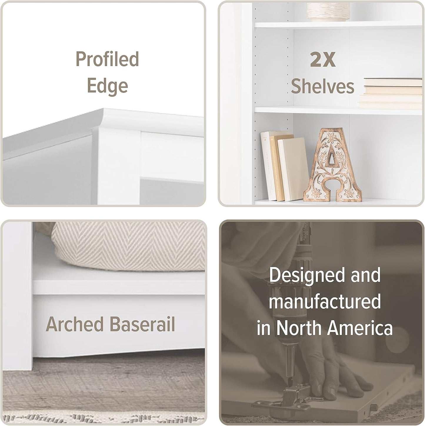 Prepac Sonoma 2-Tier Bookcase 29"H with 1 Adjustable Shelf, White Storage Cabinet, Modern Display Cabinet, Bookshelf with Storage Shelves for Home Office, Living Room, Bedroom Organizer