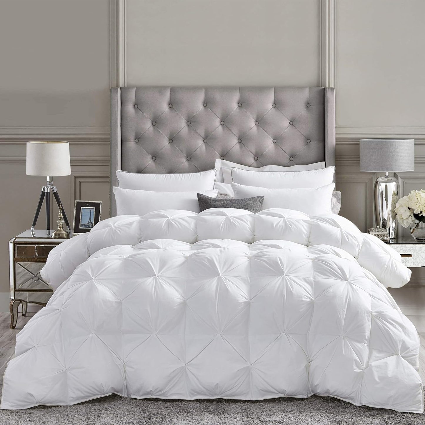 Luxurious All-Season Goose Down Comforter California King (Cal King) Size Duvet Insert, Exquisite Pinch Pleat Design, 1200 Thread Count 100% Egyptian Cotton, 75 oz Fill Weight, White
