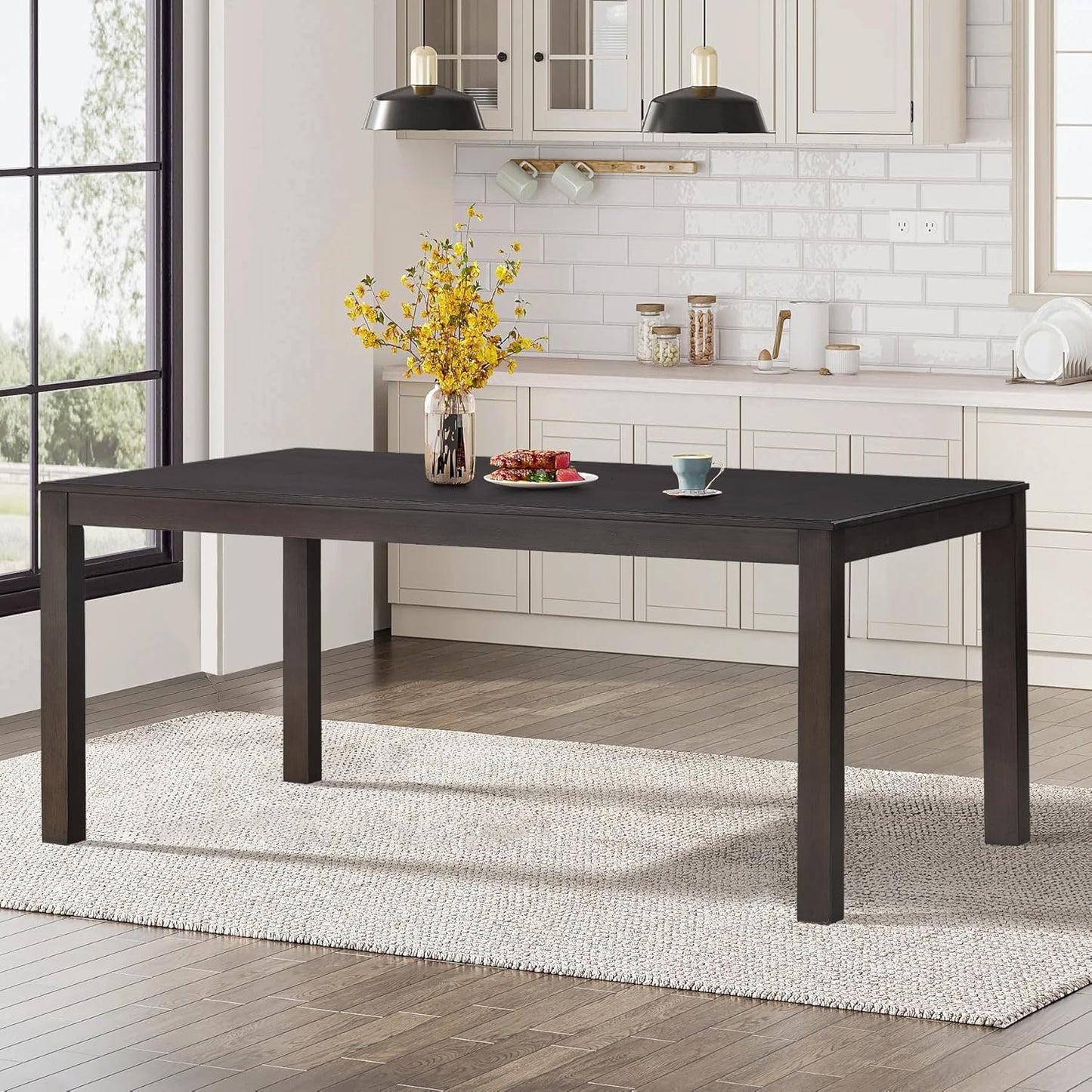 COLAMY Modern Rectangular Dining Table Set, 60" L x 36" W x 30" H, Grey Wood & Fabric, 6 Person Capacity, Requires Assembly
