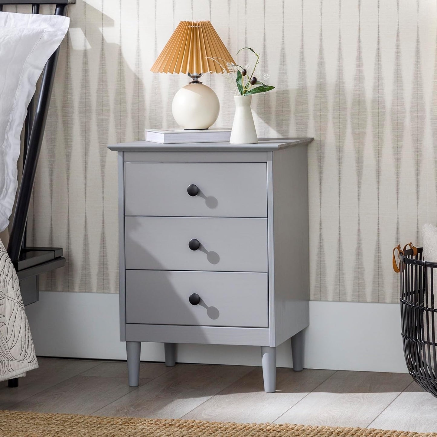 Walker Edison Myron Modern 3-Drawer Nightstand 25 Inch Grey