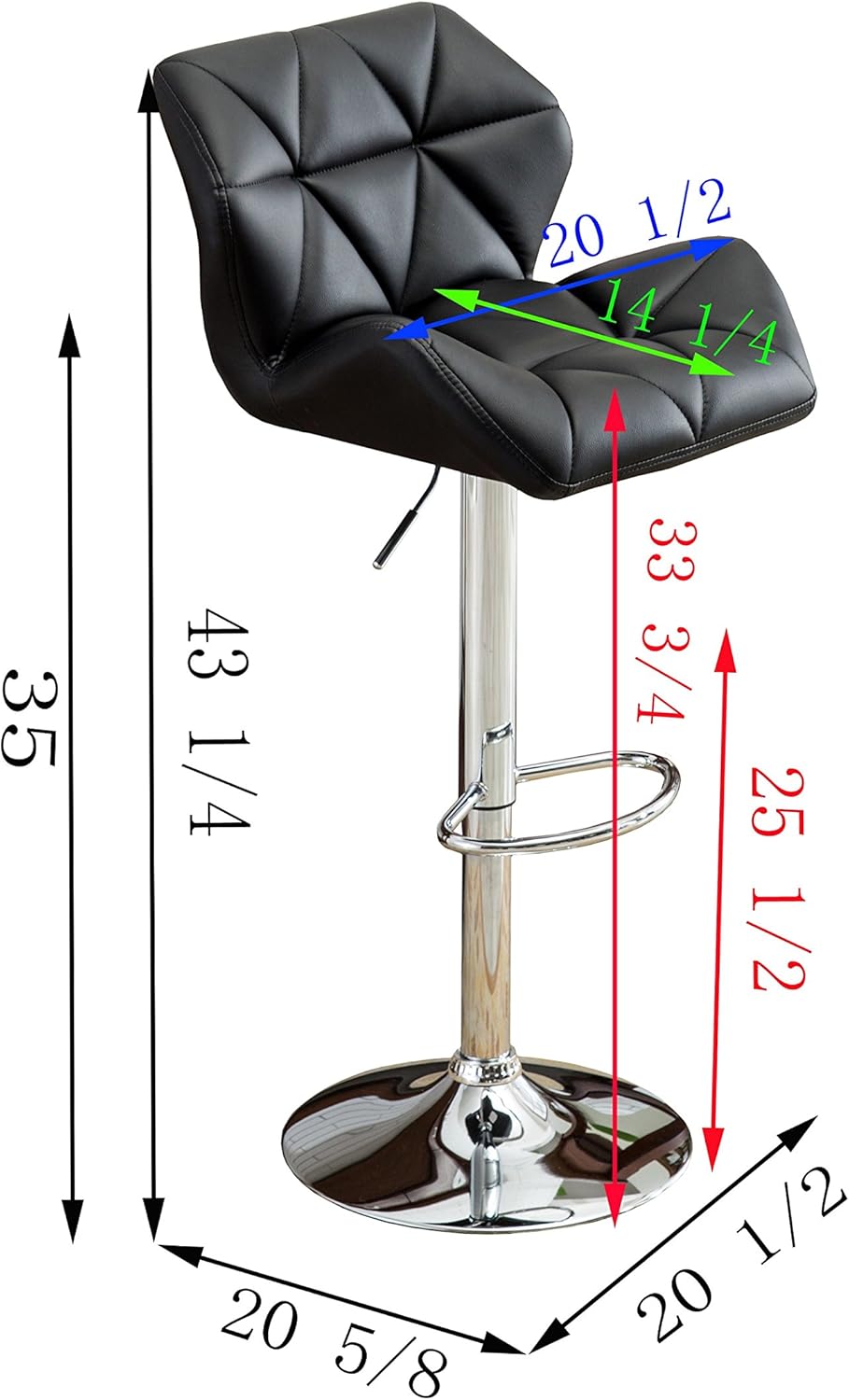 Roundhill Furniture Glasgow Contemporary Tufted Adjustable Height Hydraulic Black Bar Stools, Set of 2,
