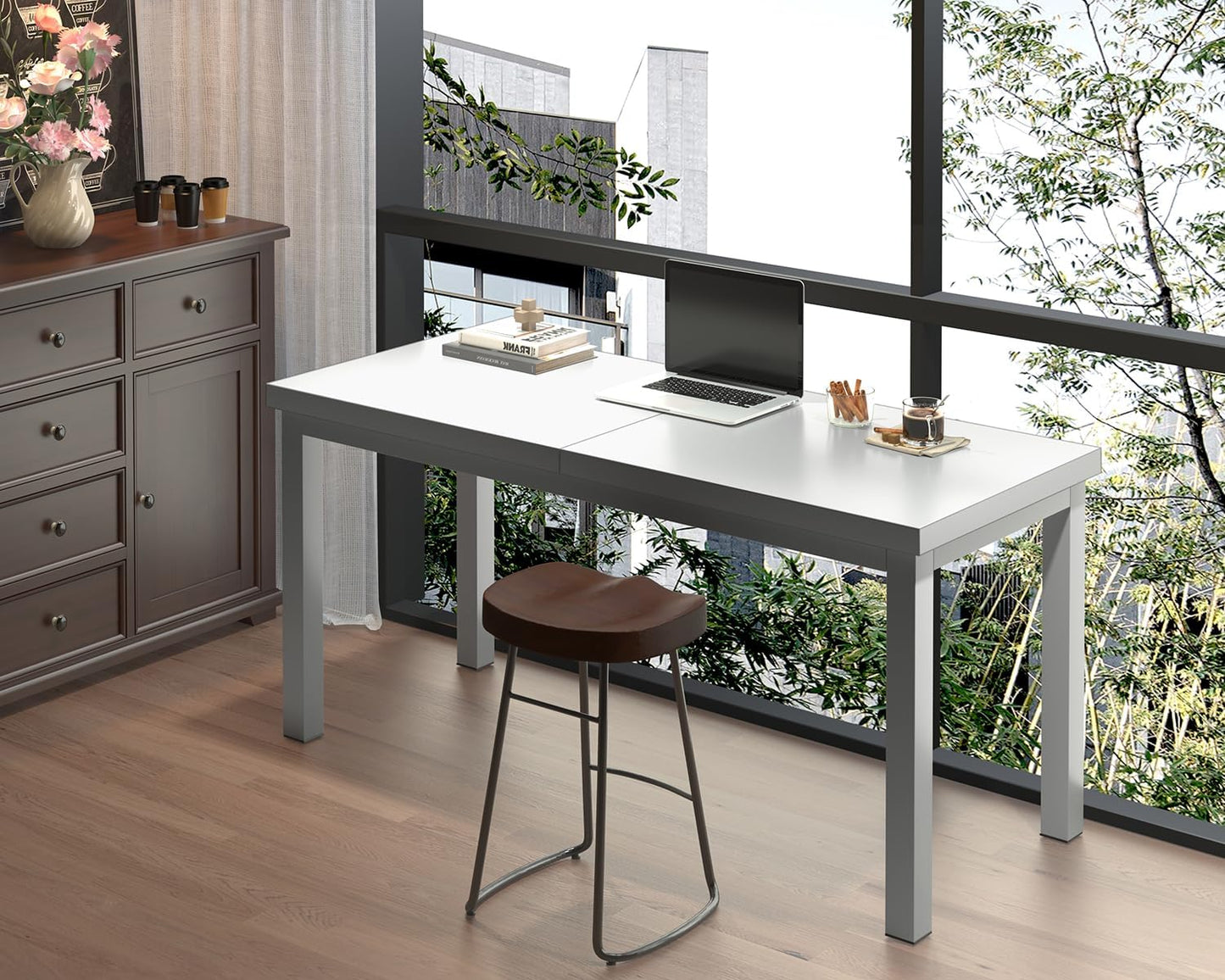 47.2 Inch Small Computer Desk, Home Office Desk, Modern Table for 2 Person Kids Student Gaming Computer Desk, Simple Office Table for Work,Craft,Writing,Studying, Etc., White