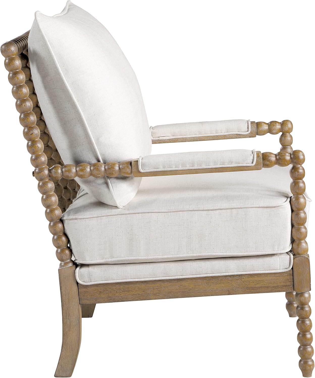OSP Home Furnishings Fletcher Spindle Accent Chair with Rustic Brown Finish, Linen Upholstery