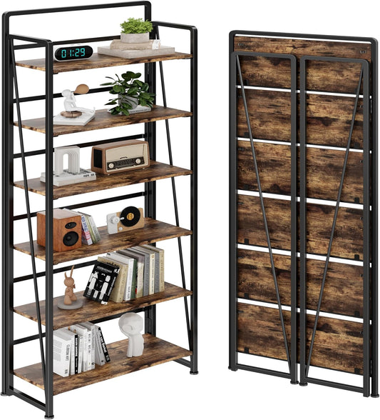 BHG No Assembly Folding Bookshelf for Living Room,Collapsible Book Shelf for Home Office, Portable Bookcase Storage Organizer Rack Shelves