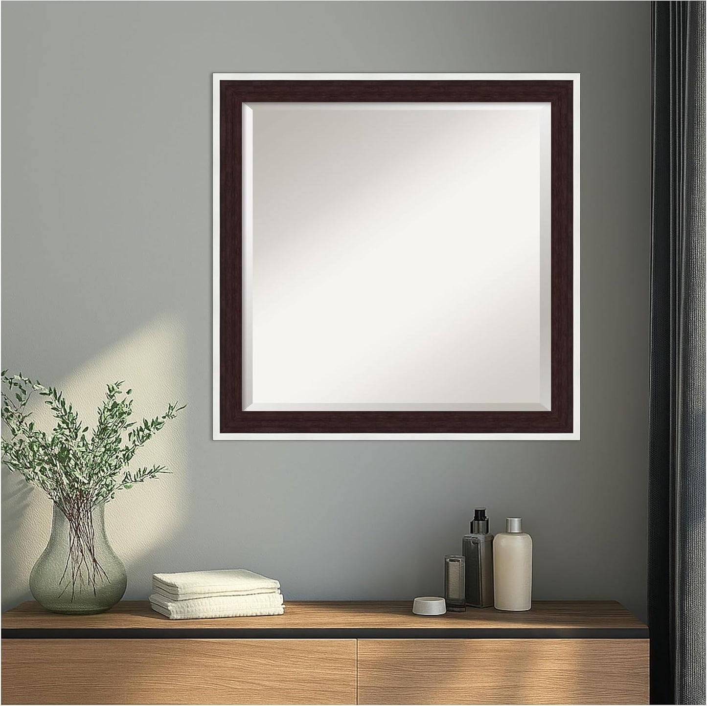 Amanti Art Wall Mirror 23x23 Maya Espresso Silver Square Bathroom Mirror for Wall Decor Living Room, Medium Modern Contemporary Frame, Hangs Horizonally and Vertically, Bathroom Decor, Beveled Edge