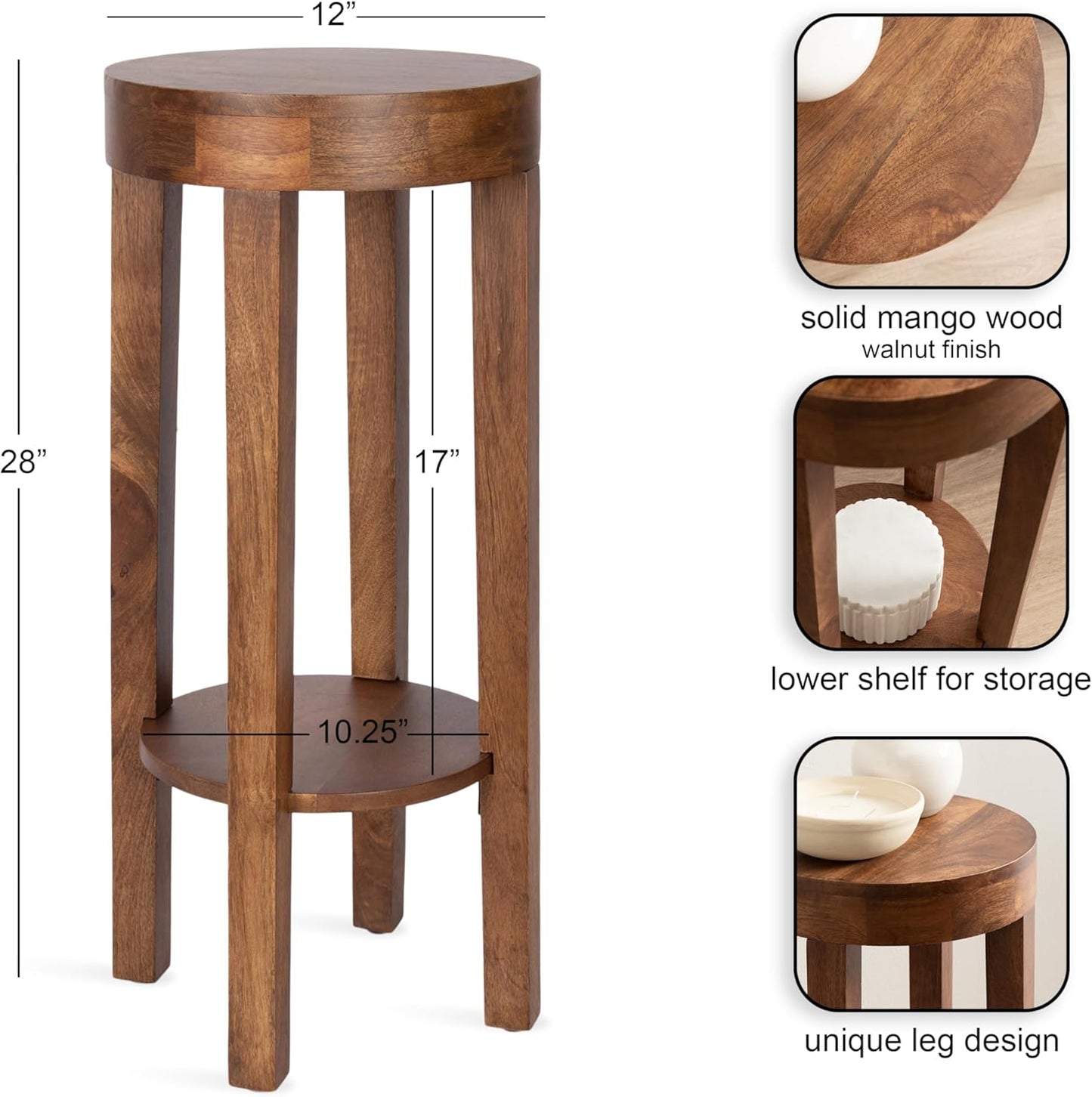 Kate and Laurel Talcott Modern Round Wood Side Table, 12 x 12 x 28, Walnut Brown, Transitional Decorative Two-Tier End Table for Use as a Bedroom Nightstand or Living Room Plant Stand