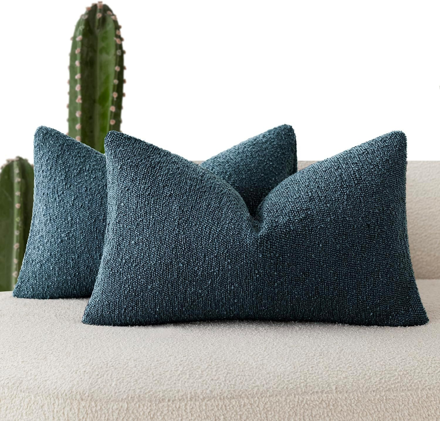 Foindtower Pack of 2 Textured Boucle Throw Pillow Covers Accent Solid Decorative Lumbar Pillow Cases Cozy Couch Cushion Case for Chair Sofa Bedroom Living Room Home Decor 12x20 Inch Dark Blue