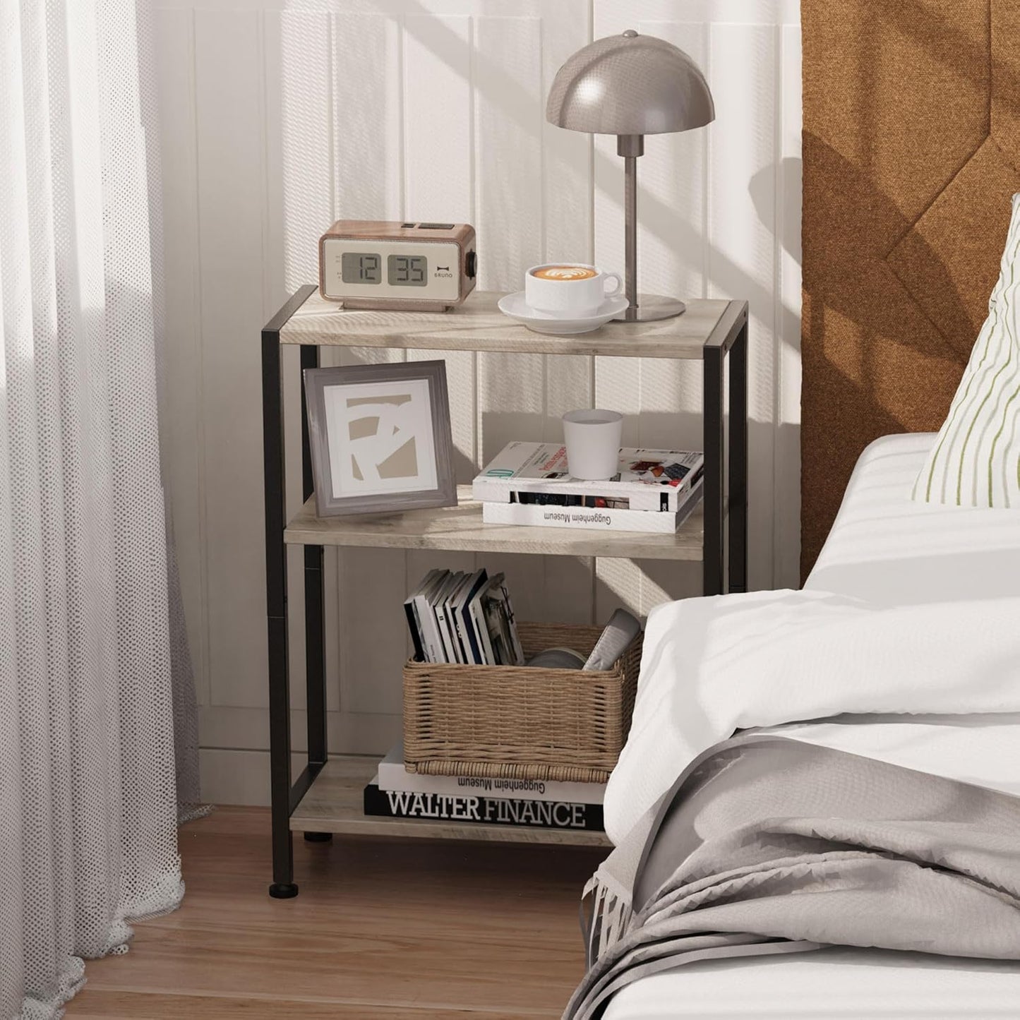 3-Tier Side Table, Small EndTable, Sofa SideTable for Narrow Spaces, Slim EndTable, NightstandTable, Skinny Bedside Table, for Living Room, Bedroom, Office, Greige