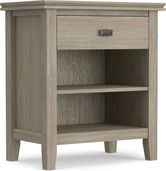 SIMPLIHOME Artisan SOLID WOOD 24 inch Wide Transitional Bedside Nightstand Table in Distressed Grey for the Living Room and Bedroom