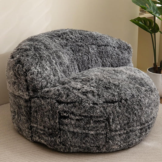 BYBYME Giant Bean Bag Chair, Faux Fur Bean Bag Couch with Filler Large Living Room Bean Bag Chairs for Adults, Big Lazy Sofa Accent Chair with Pocket Floor Chair