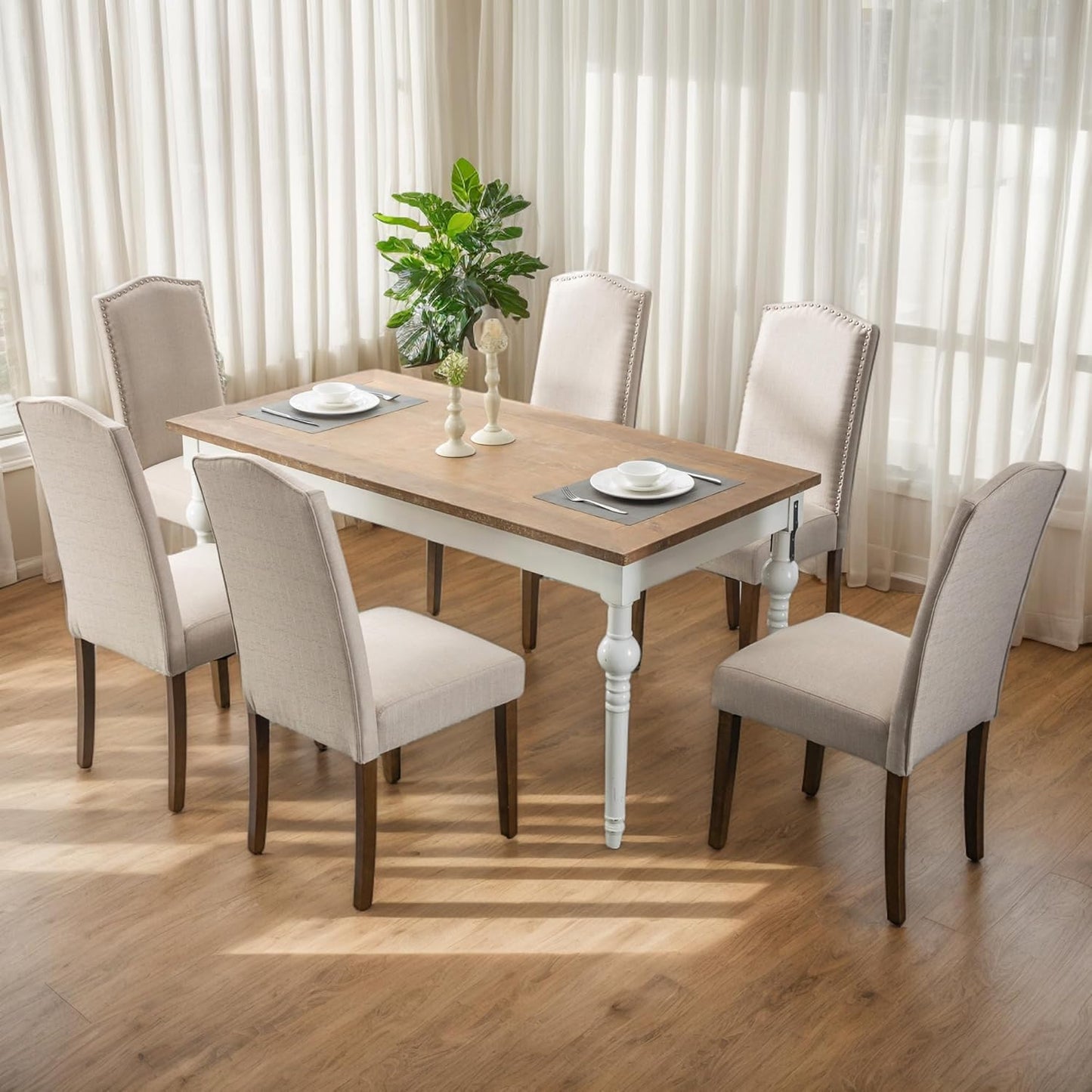 Stylish Upholstered Parsons Dining Chair with Nailhead Trim and Sturdy Solid Wood Legs