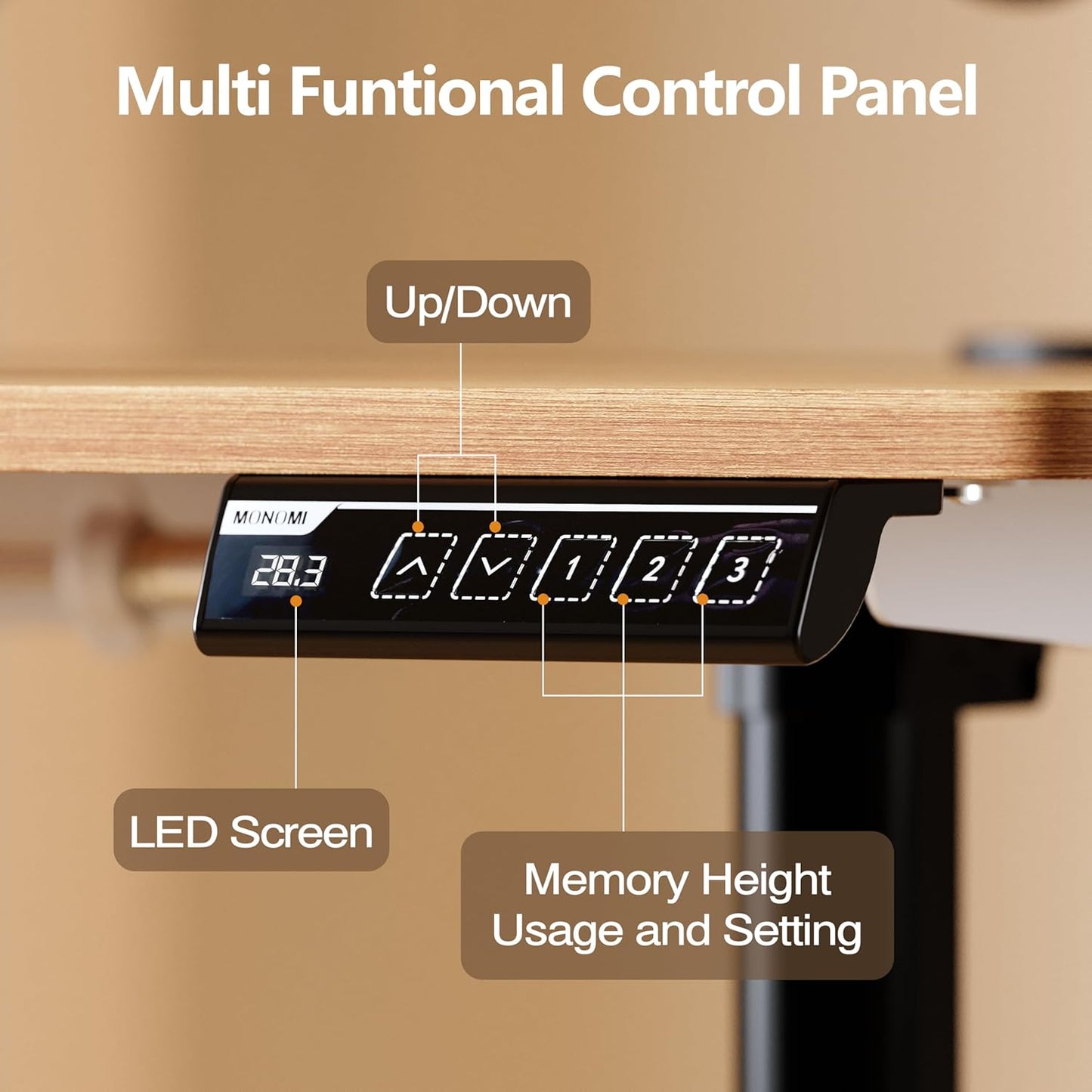 Monomi 55 Inch Large Electric Standing Desk, Height Adjustable Sit Stand Up, Work Home Office Computer PC Desks, Gaming Writing Study Bedroom Rising Table, Natural