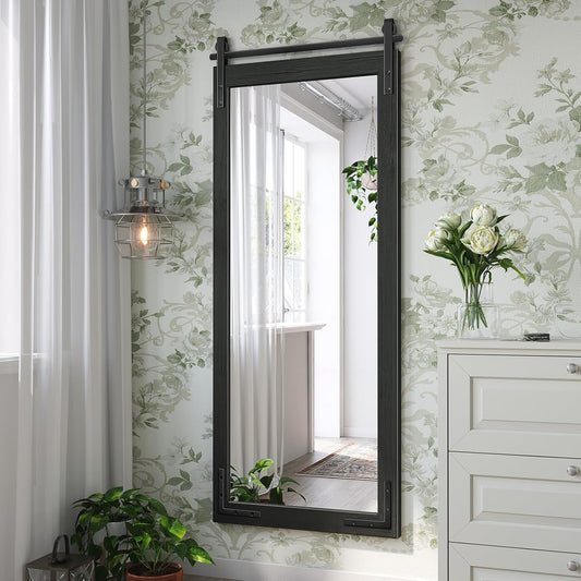 Farmhouse Mirror for Bathroom, 20"x50" Black Rustic Bathroom Mirror with Wood Framed Decorative, Rectangle Barn Door Vanity Mirrors for Wall Entryway, Living Room, Courtyard