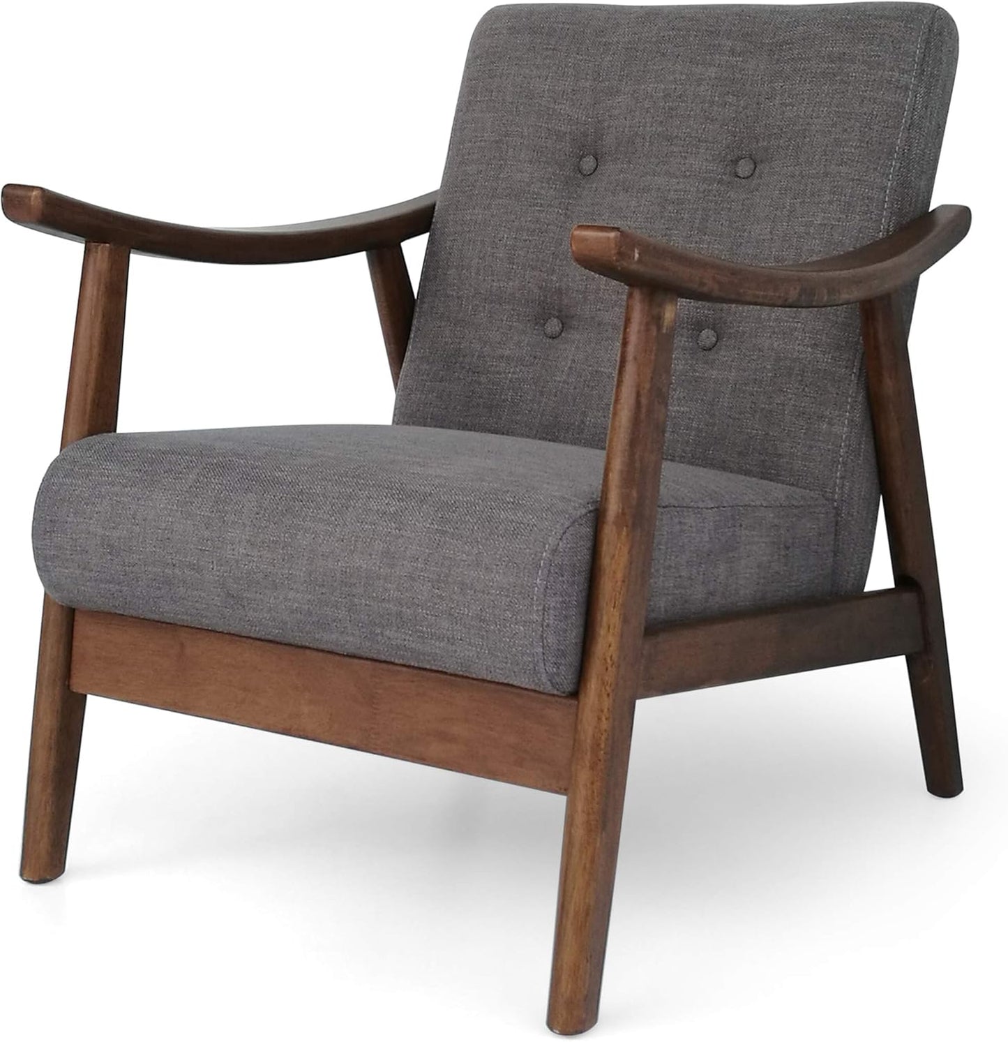 Ball & Cast Accent Chair Wide Armrest Mid-Century Lounge Living Room Chairs with Button Tufting,Wood Frame Seating Furniture for Bedroom,Apartment,Dark Gray