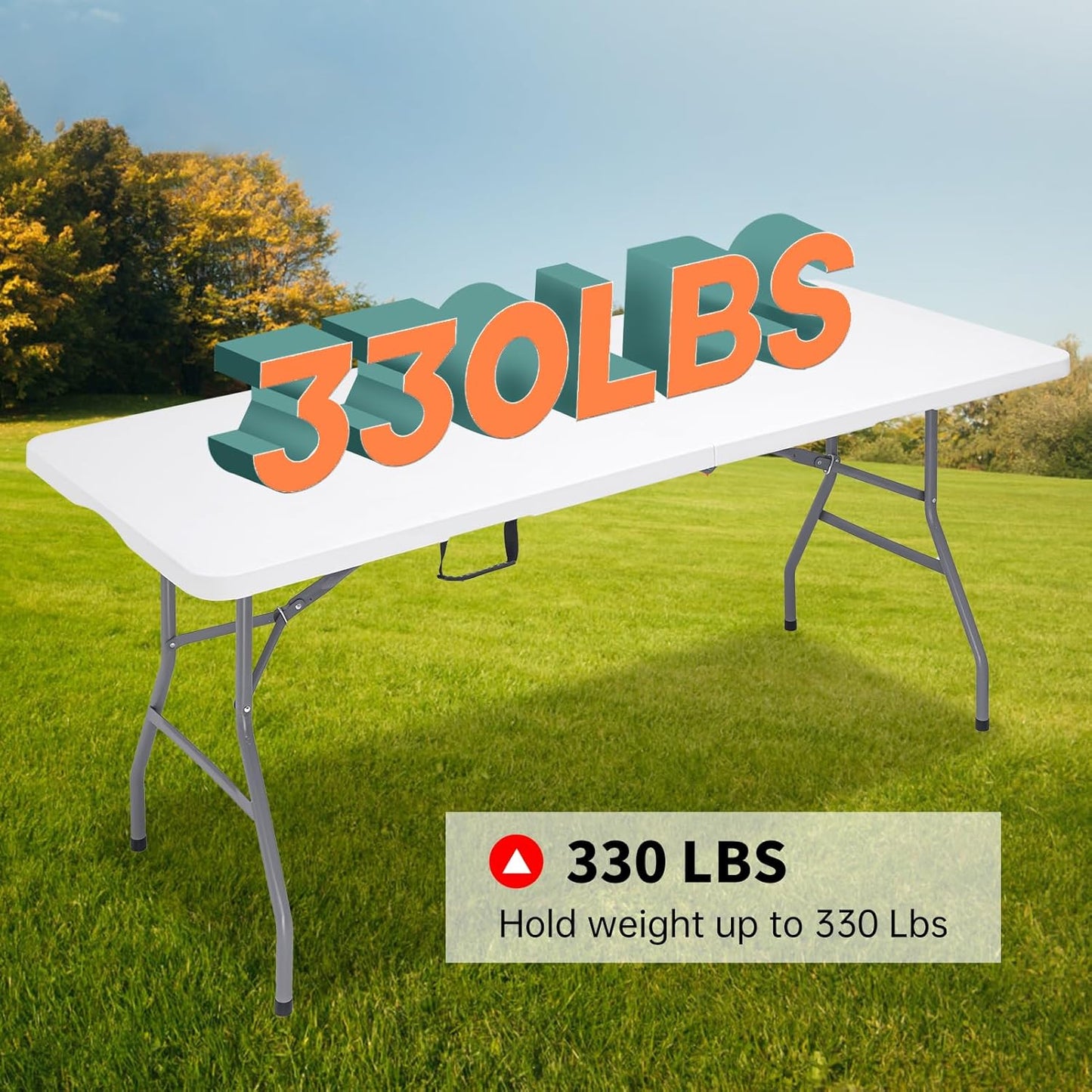 6 FT Folding Table for Indoor Outdoor, Portable Heavy Duty Folding Camping Tables for Eating, Fold-in-Half Plastic Dining Picnic Party Utility Card Table with Carrying Handle, 71x29 inch