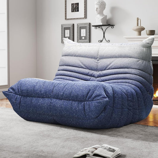 Bean Bag Chairs for Adults, BeanBag Reading Chair Memory Foam Couch, Floor Chair Soft Teddy Material, Comfy Reading Nook Chairs for Bedroom Living Room Office (Blue White)