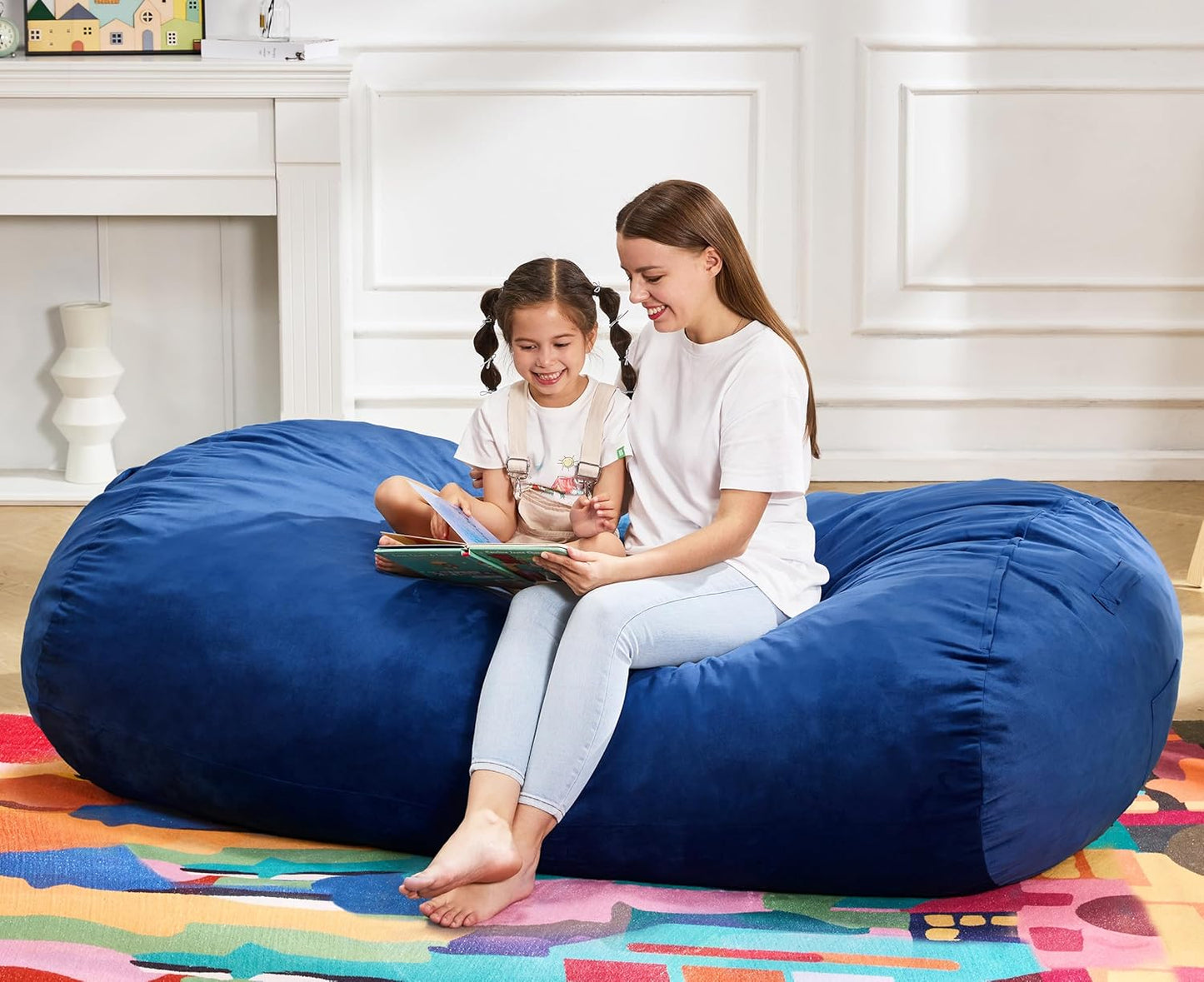 Hobestluk 5FT Bean Bag Chair Large Beanbag Lounger with Removable Cover Adult Bean Bag Chair with Portable Handle Desgin for Living Room Bedroom (Blue, 5FT)