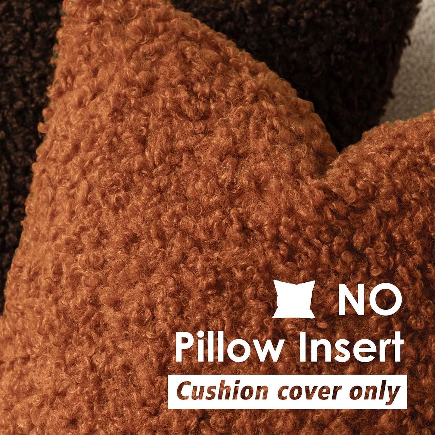 Foindtower 2 Pieces 16x16 Inch Burnt Orange, Faux Fur Throw Pillow Cover Accent Sherpa Furry Pillow Cover Fuzzy Soft Pillowcases Cozy Sheepskin Decorative Fleece Cushion Case for Bed Couch Living Room