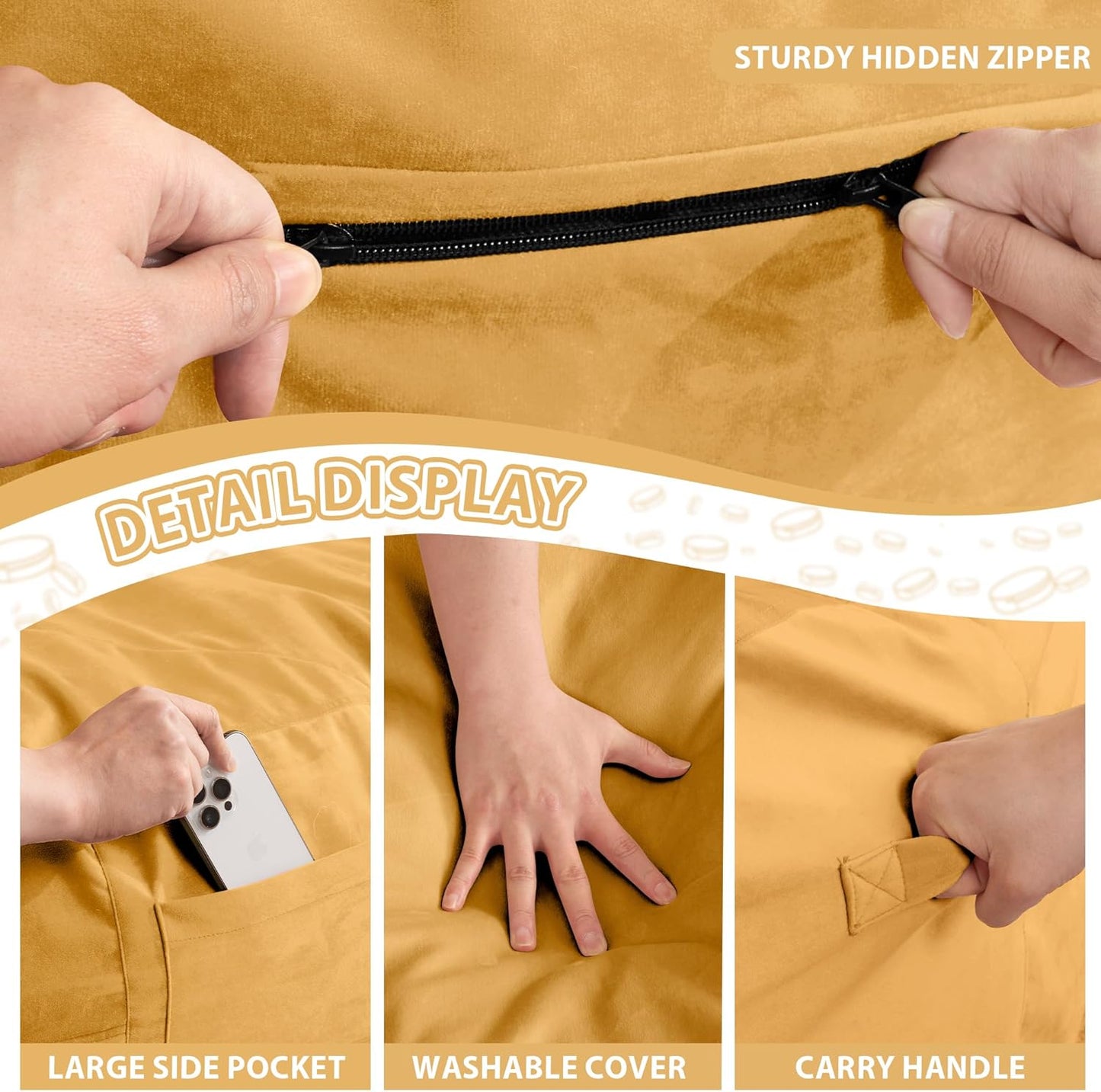 HABUTWAY XX-Large Bean Bag Chair: Giant 7' Memory Foam Furniture Bean Bag Chairs for Adults with Microfiber Cover 7Ft (Mustard)