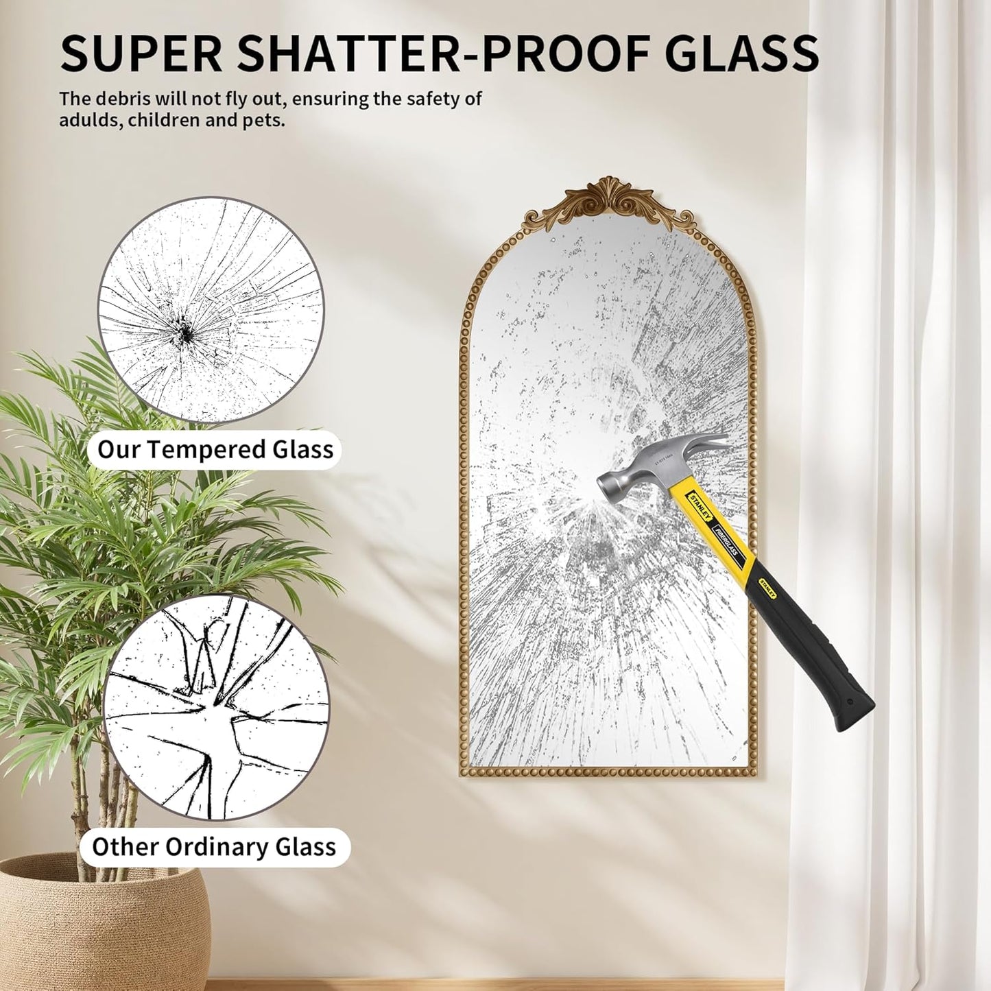 Antique Gold Vintage Wall Mirror 24"x48" - Elegant Baroque Metal Beaded Frame for Living Room, Bedroom, Bathroom, Fireplace, or Entryway, Full Length Decorative Mirror