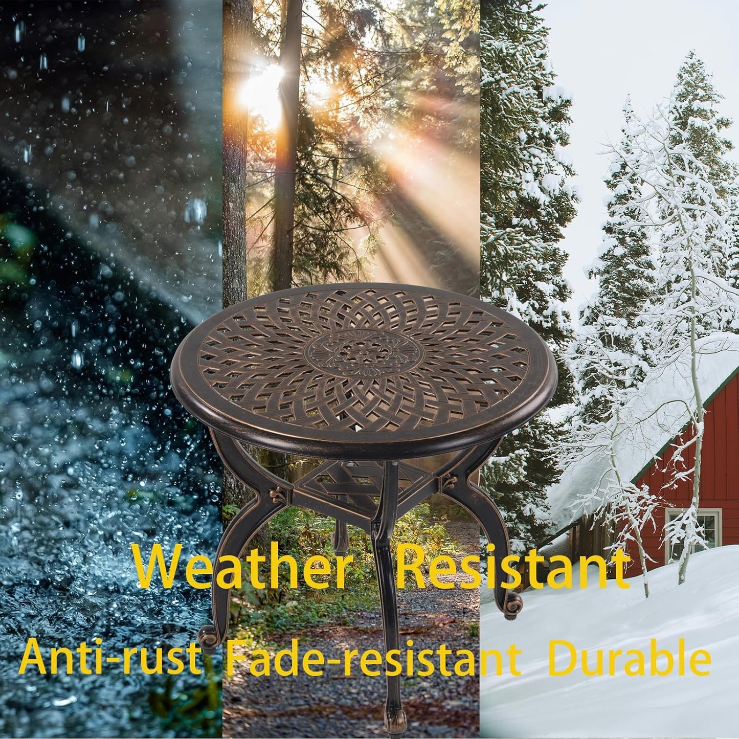 Cast Aluminum Outdoor Side Table,Small Patio Table,Outdoor Coffee Tables for Patio,Garden,Balcony, for All Weather (Copper, Round)