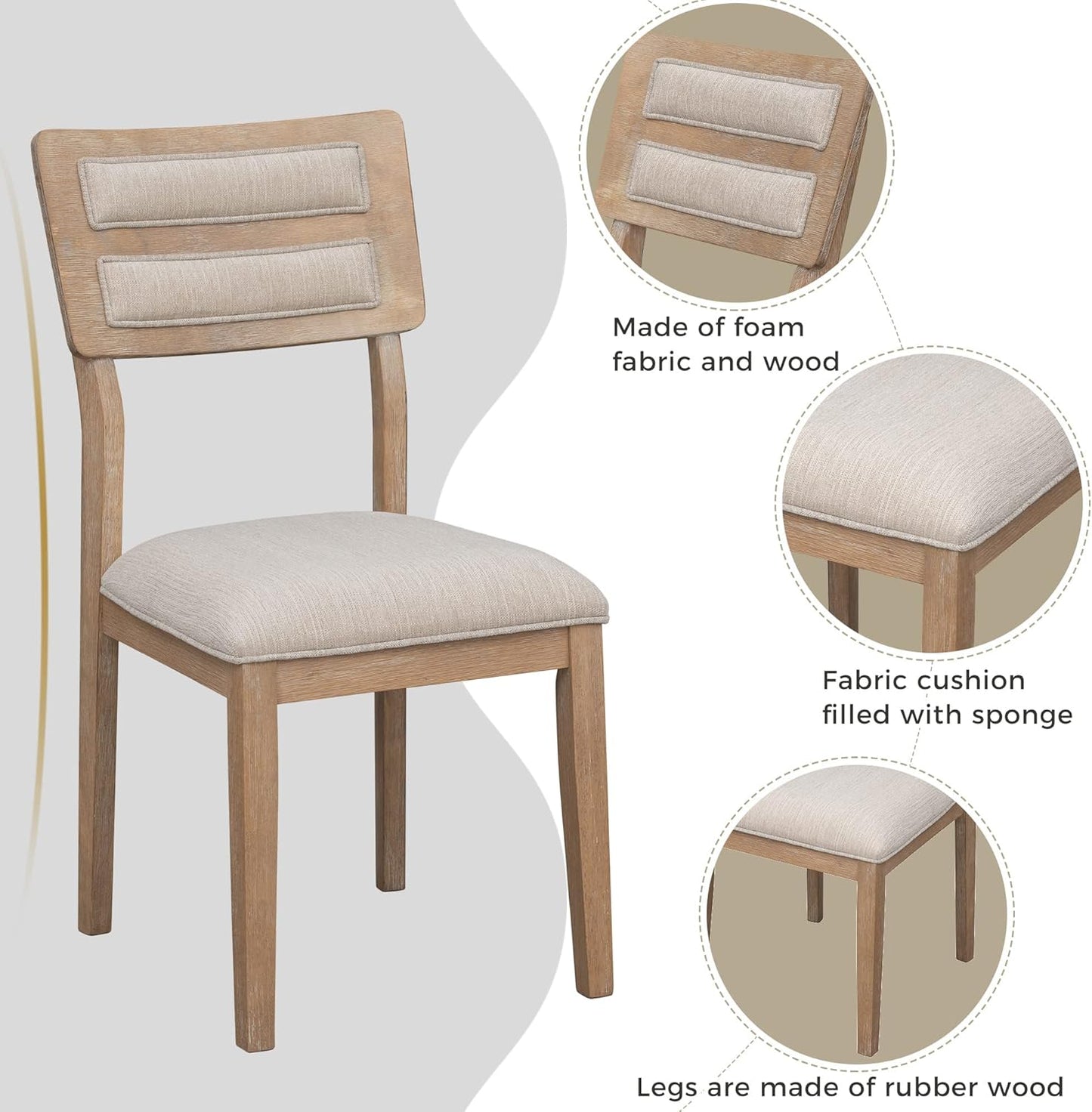 Ball & Cast 6 Piece Dining Table Set with 4 Upholstered Chairs & 1 Bench,Wooden Living Room Furniture W/ 60" Rectangle Kitchen Desk,for Restaurant,Home Bistro,Natural Wood Wash